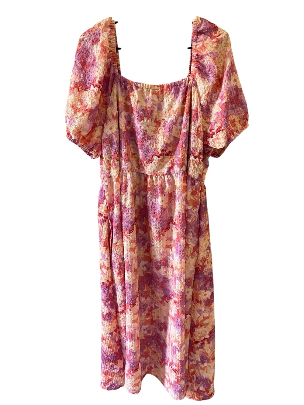 Time and True Floral Puff-Sleeve Midi Dress in Pink and Cream Sz. XXXL 22